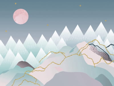 Fototapete Rosa Mond über den Bergen
