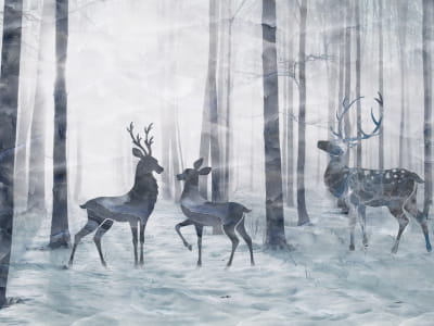 Fototapete Hirsch im Winterwald