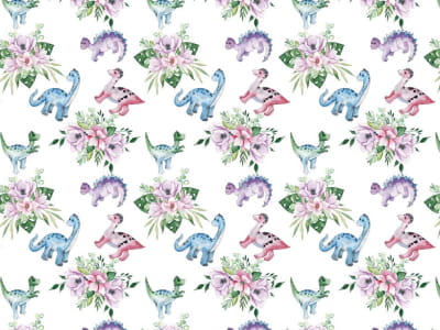Fototapete Niedliche Dinosaurier in Blumen