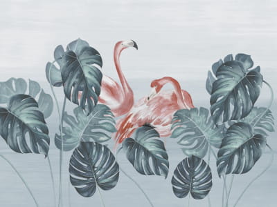 Fototapete Flamingo- und Monsterablätter