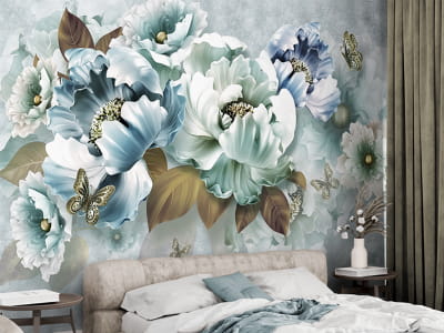 Fototapete Königsblaue Blumen 3D