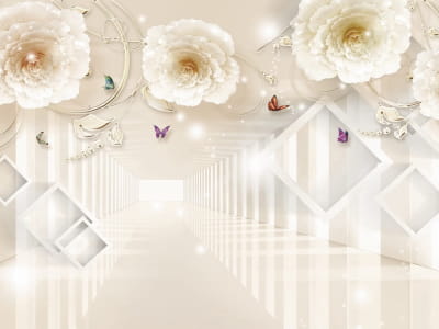 Fototapete Beige Blumen 3D