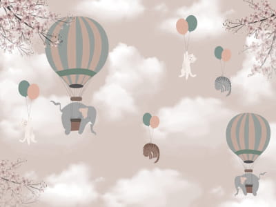 Fototapete Elefanten auf Heißluftballons