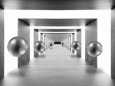 Fototapete Silberne Kugeln in einem 3D-Tunnel