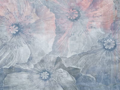 Fototapete Blaue Mohnblumen, Zeichnung