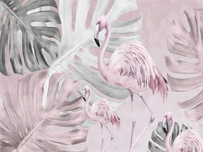 Fototapete Flamingo und Monstera