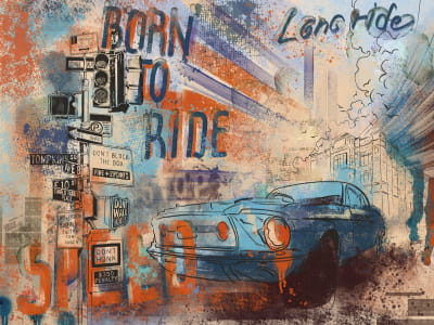 Fototapete Retro-Auto, Aquarell