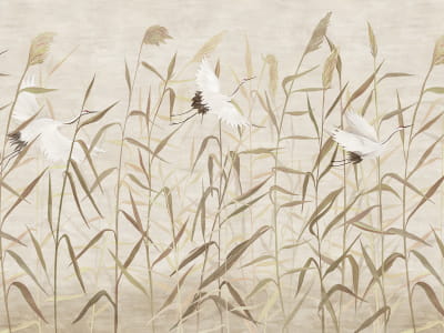 Fototapete Fliegende Kraniche, Aquarell