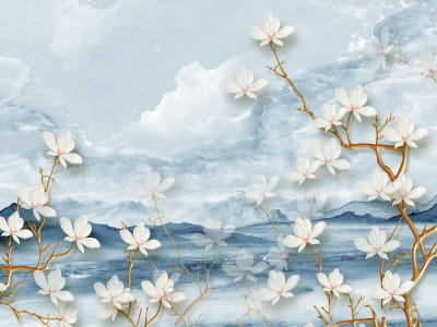 Fototapete Blühende weiße Magnolie 3D