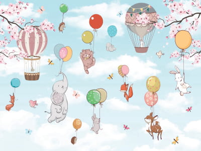 Fototapete Niedliche Tiere auf Luftballons