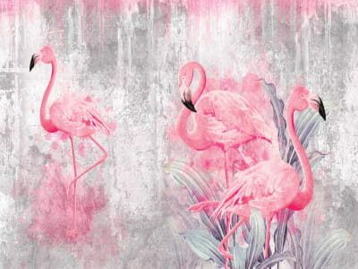 Fototapete Rosa Flamingos, Aquarell