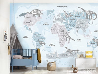 Fototapete Dinosaurier auf einer blauen Karte