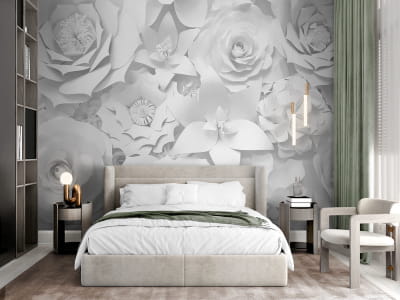 Fototapete Schneeweiße Blumen 3D