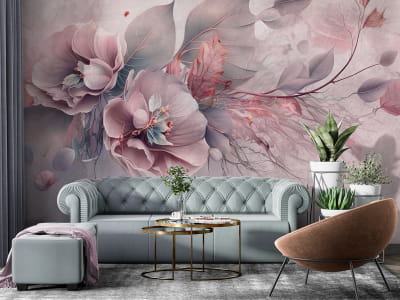 Fototapete Romantische Blumen auf Rosa