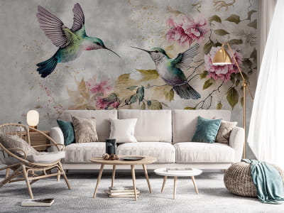 Fototapete Die schönsten Kolibris auf hellem Hintergrund