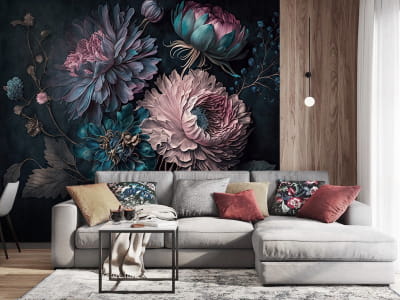 Fototapete Die angesagtesten Blumen auf schwarzem Hintergrund