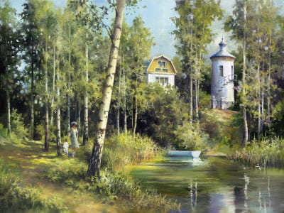 Fototapete Haus am See