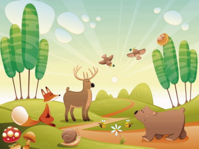 Fototapete Niedliche kleine Tiere auf der Lichtung