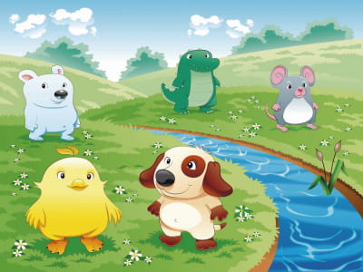 Fototapete Niedliche kleine Tiere am Fluss