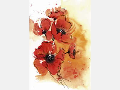 Fototapete Rote Blumen Aquarell