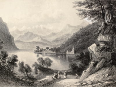 Fototapete Bergsee-Malerei