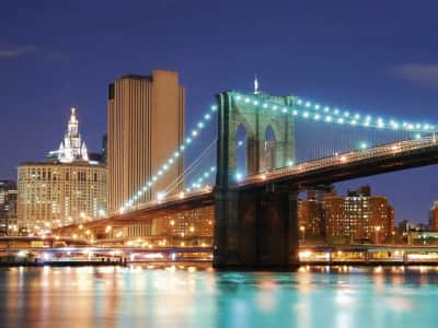 Fototapete Brooklyn Bridge in der Abenddämmerung