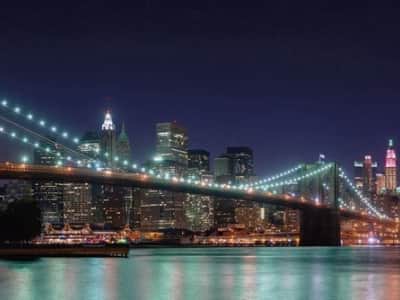 Fototapete Nachtlichter der Brooklyn Bridge
