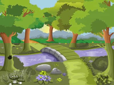 Fototapete Brücke über einen Waldfluss