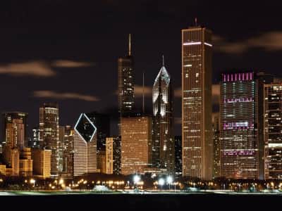 Fototapete Panorama von Chicago bei Nacht