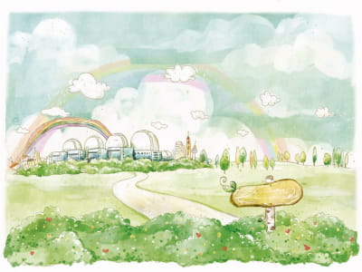 Fototapete Regenbogen über der Stadt