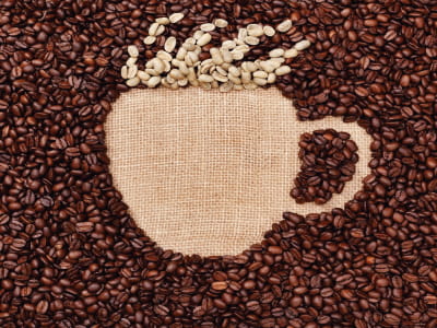 Fototapete Tasse Kaffeebohnen
