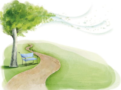 Fototapete Bank unter einem Baum-Aquarell