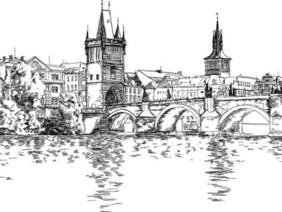 Fototapete Zeichnung der Karlsbrücke