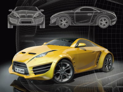 Fototapete Zeichnung eines gelben Autos
