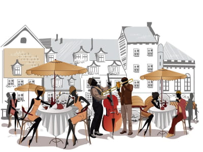 Fototapete Café auf der Straße zeichnen