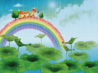 Fototapete Kleines Haus am Regenbogen