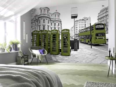 Fototapete Telefonzellen und Bus