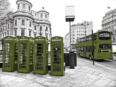 Fototapete Telefonzellen und Bus