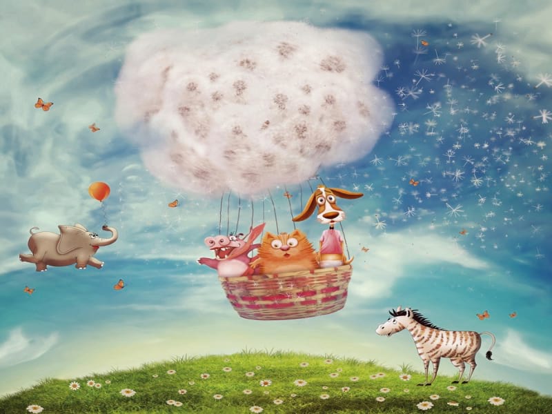 Fototapeta Tiere auf einem flauschigen Ball