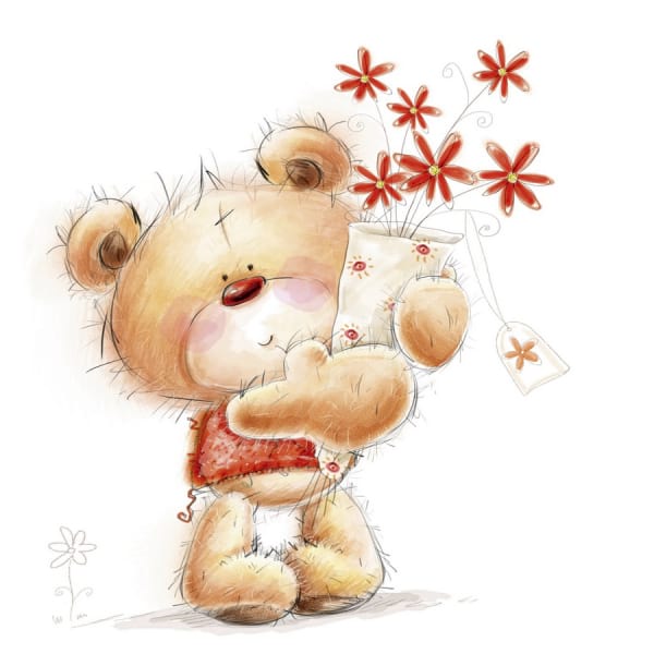 Fototapeta Teddybär mit Blumen