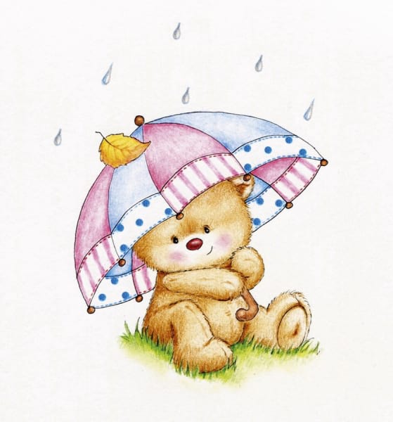 Fototapeta Teddybär unter einem Regenschirm