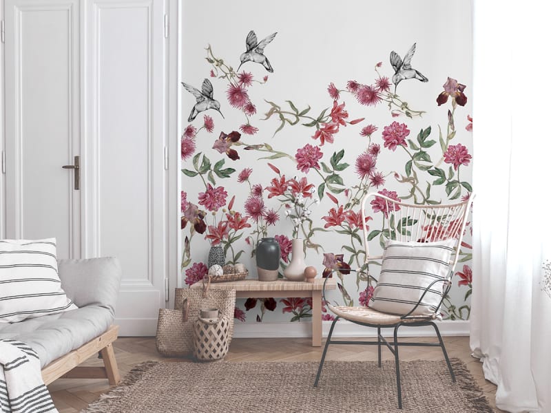 Fototapeta Kolibri und Blumen we wnętrzu salonu