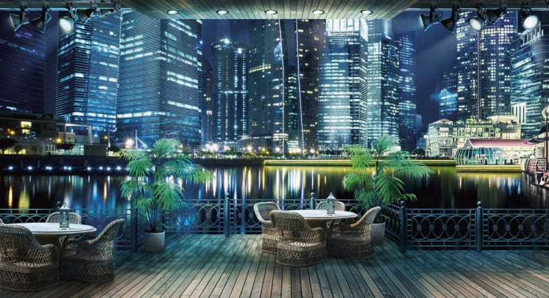 Fototapeta Terrasse in der Nachtstadt