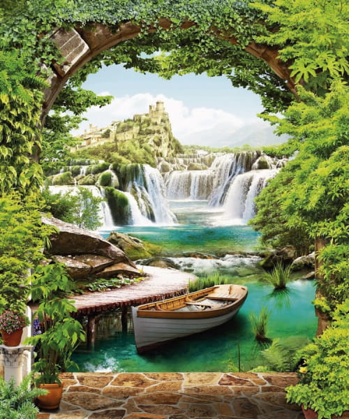 Fototapeta Bogen und Wasserfall