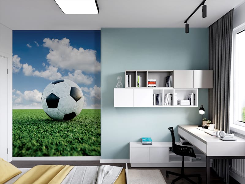 Fototapeta Fußball auf dem Rasen we wnętrzu pokoju nastolatka