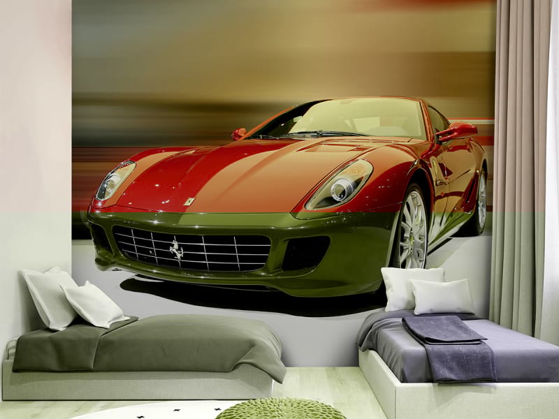Fototapeta Roter Ferrari we wnętrzu pokoju nastolatka