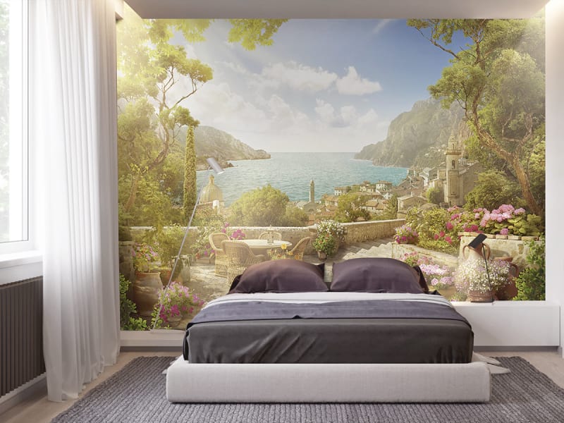 Fototapeta Blühender Garten am Meer we wnętrzu sypialni