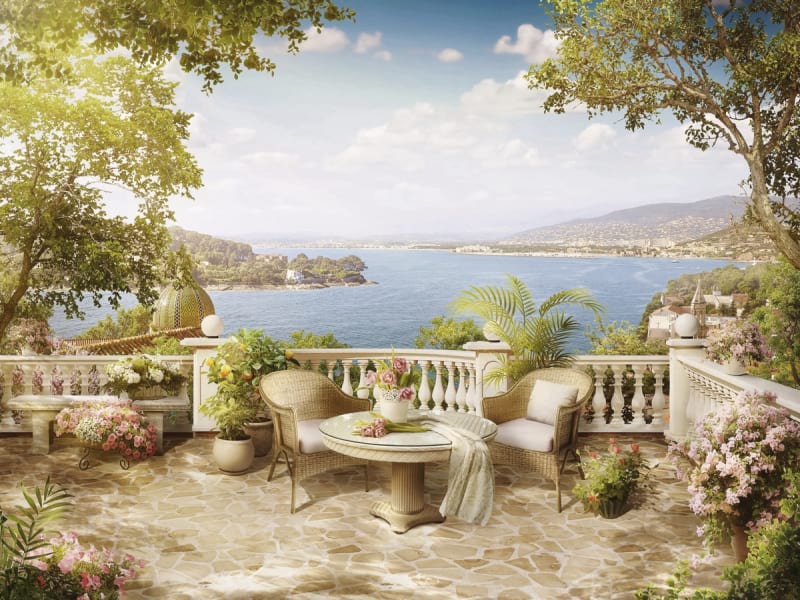 Fototapeta Terrasse mit wunderschöner Landschaft