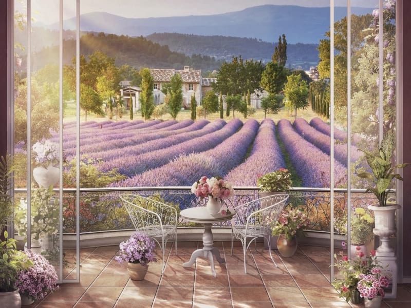 Fototapeta Terrasse am Lavendelfeld
