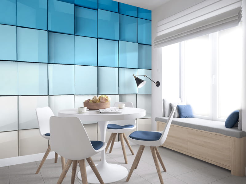Fototapeta Blaue und weiße Würfel we wnętrzu kuchni